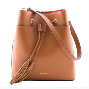 Camelia Roma Brown Leather Bucket Bag